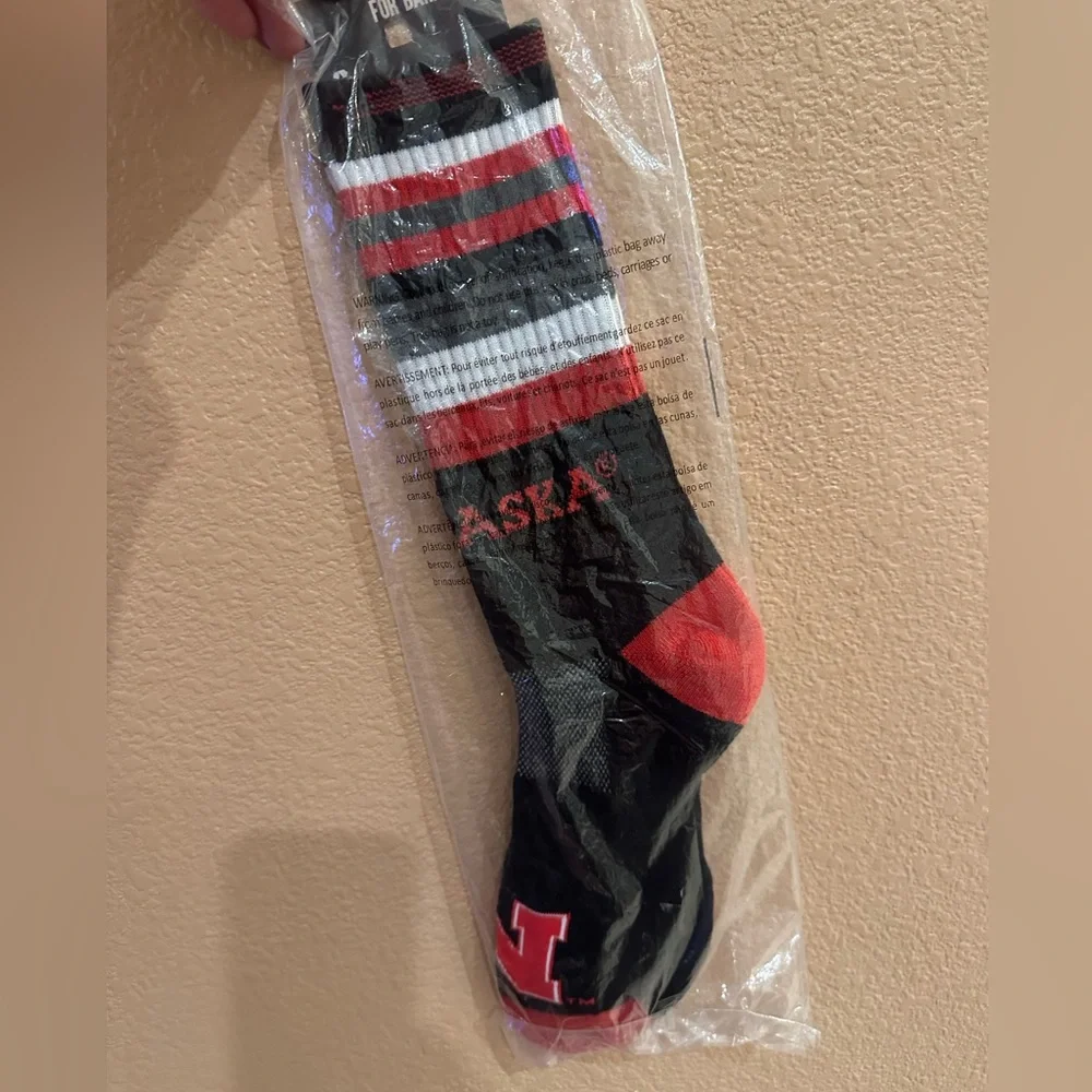 For Bare Feet Nebraska Cornhuskers Red and Black Socks Size L Large